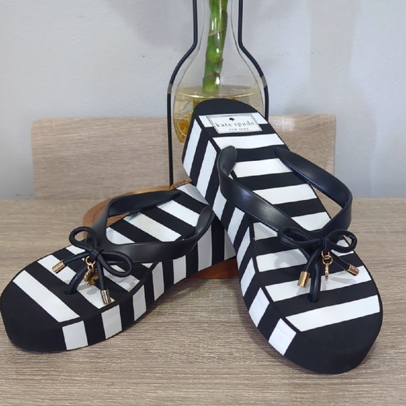 kate spade Shoes - KATE SPADE RHETT Platform Wedge Black and White Striped Women's Sandals